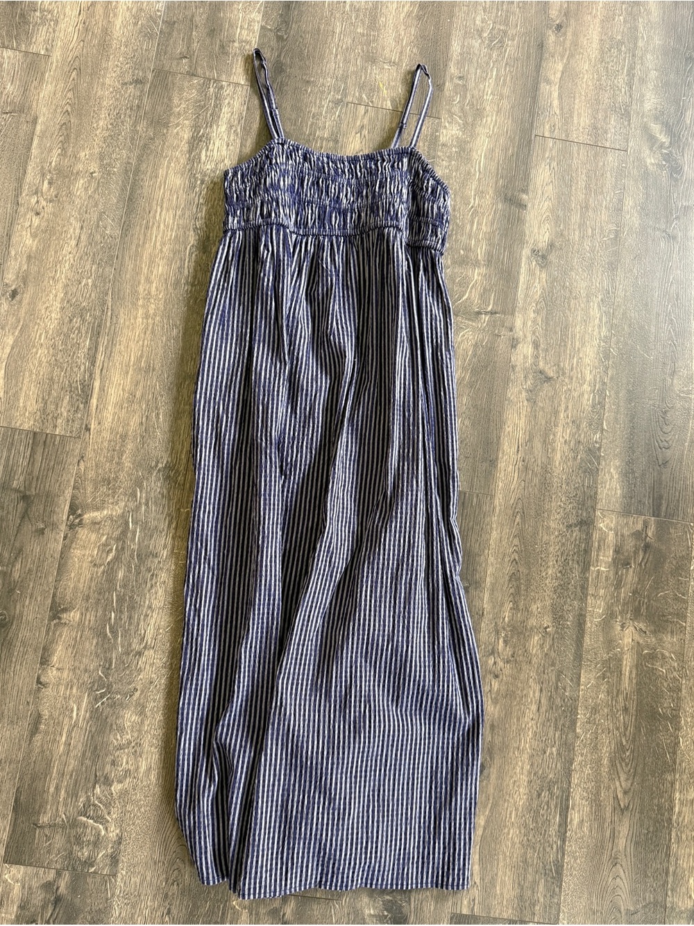 a new day Navy and White Striped Smocked Maxi Dress